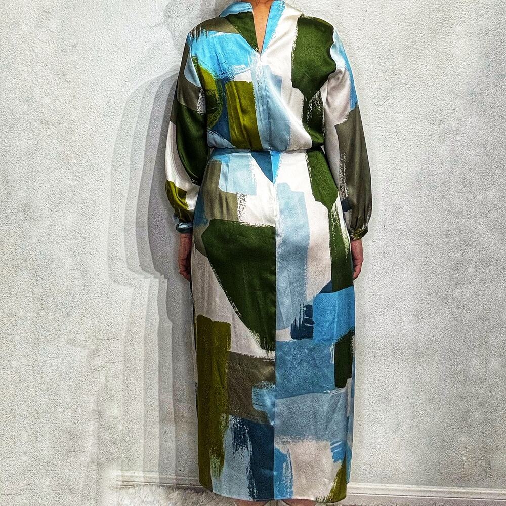 Zara Blue Multicolor Abstract Print Midi Dress Sz L NWT - Picture 12 of 14